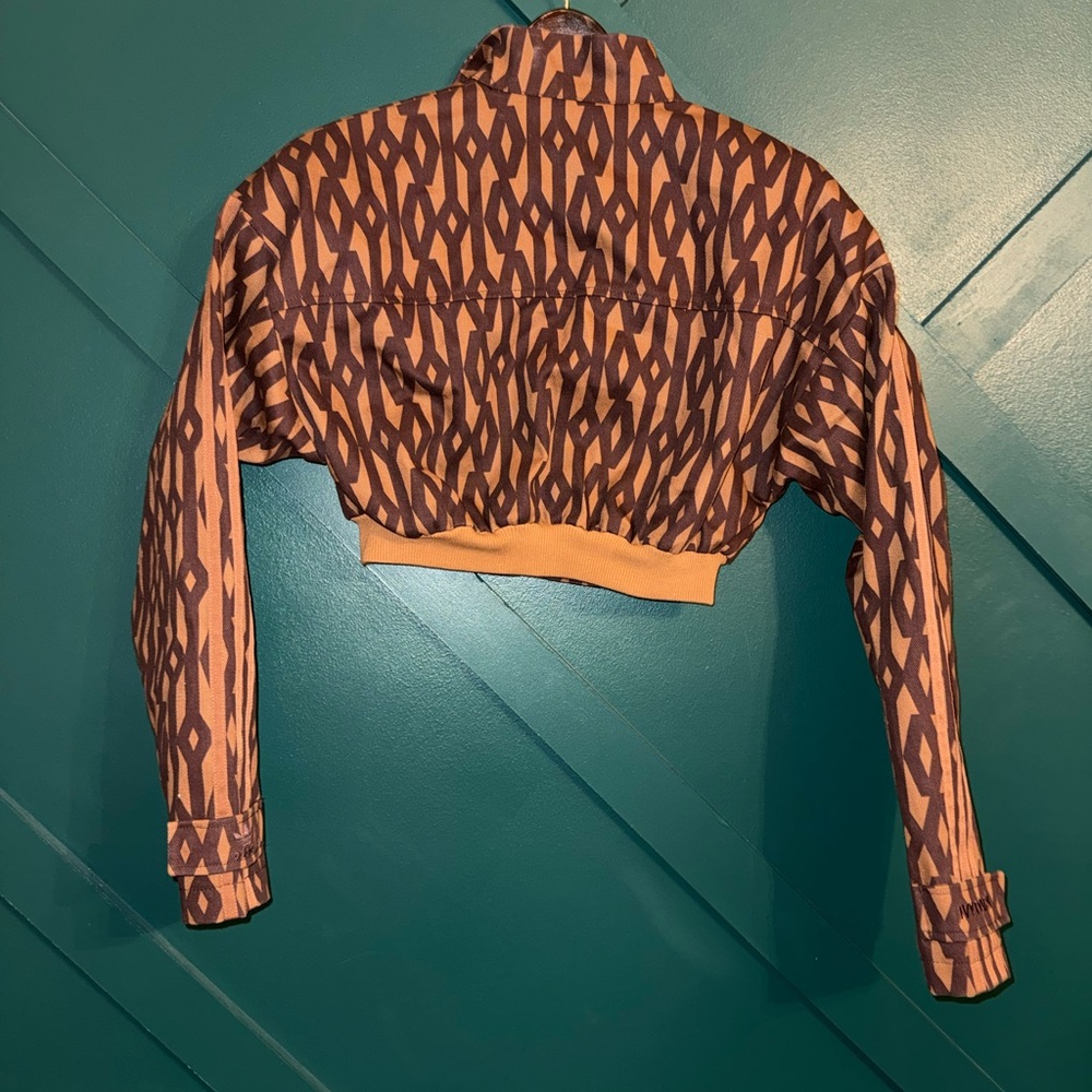 adidas Brown Patterned Cropped Bomber Jacket - image 6